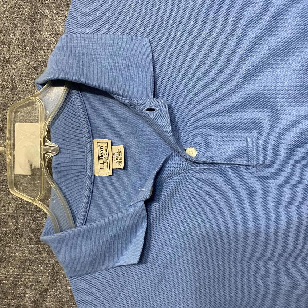 LL Bean Polo Shirt Men's Short Sleeve Blue Striped Adult Casual Size Large - Picture 11 of 11